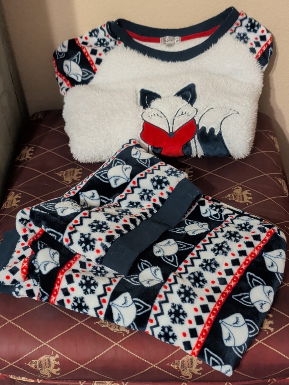 Cozy Fox Fleece Pajama Set - Navy, Red & White